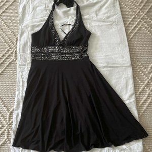 OXOXO Collections - Black Party Dress with Silver Squin Trim Halter NWT